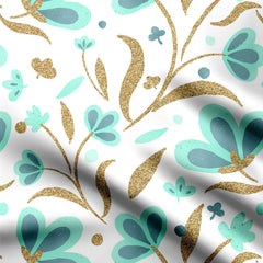 Modern bloom mint and gold Print Fabric