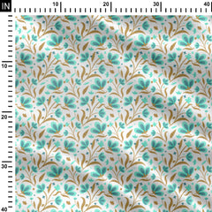 Modern bloom mint and gold Print Fabric