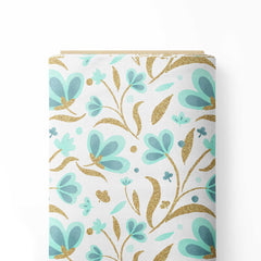 Modern bloom mint and gold Print Fabric