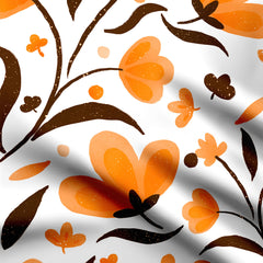 Modern bloom orange and brown Print Fabric