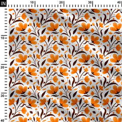 Modern bloom orange and brown Print Fabric