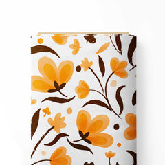 Modern bloom orange and brown Print Fabric