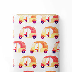 Hippie rickshaw orange, red and yellow Print Fabric