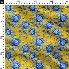 big blue floral print design Print Fabric