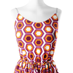 Mid century hexagons orange, purple and white Print Fabric