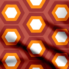 Mid century hexagons orange and brown Print Fabric