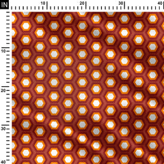 Mid century hexagons orange and brown Print Fabric