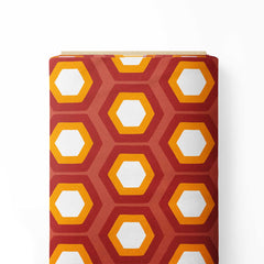 Mid century hexagons orange and brown Print Fabric