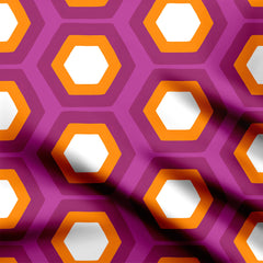 Mid century hexagons orange, pink , white Print Fabric