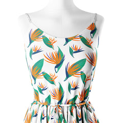 Bird of paradise orange and green Print Fabric