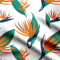 Bird of paradise orange and green Print Fabric