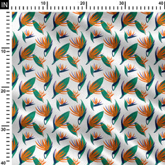 Bird of paradise orange and green Print Fabric