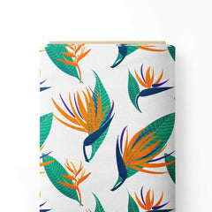 Bird of paradise orange and green Print Fabric