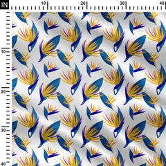 Bird of paradise yellow and teal Cotton Poplin Print Fabric