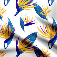 Bird of paradise yellow and teal Cotton Poplin Print Fabric