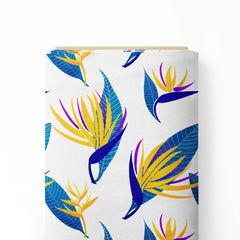 Bird of paradise yellow and teal Cotton Poplin Print Fabric