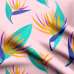 Bird of paradise turquoise, pink and yellow Cotton Poplin Print Fabric