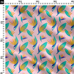 Bird of paradise turquoise, pink and yellow Cotton Poplin Print Fabric