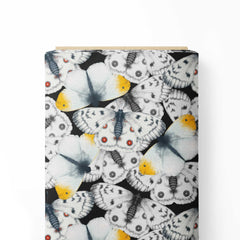 Butterfly Kaleidoscope Black and White Print Fabric