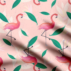 Tropical flamingos pink and green Print Fabric