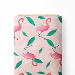 Tropical flamingos pink and green Print Fabric