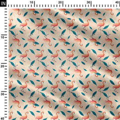 Tropical flamingos peach and green Print Fabric