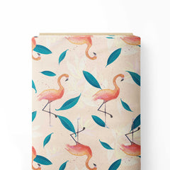 Tropical flamingos peach and green Print Fabric