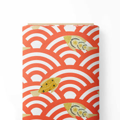 Fishes in seigaiha waves orange and yellow Print Fabric