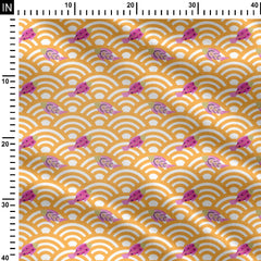 Fishes in Seigaiha waves pink and yellow Print Fabric