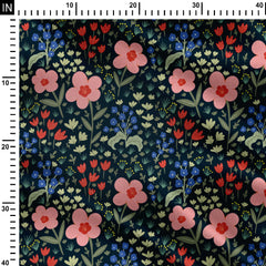 Whimsical floral dark Print Fabric