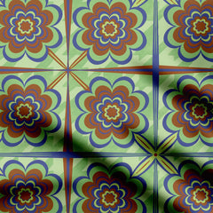 Retro flower tile Print Fabric