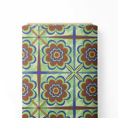 Retro flower tile Print Fabric