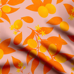 Leafy citrus fruits pink and orange Cotton Fabric