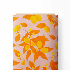 Leafy citrus fruits pink and orange Print Fabric