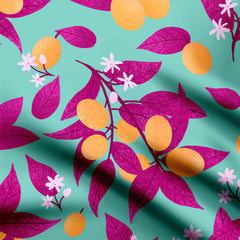 Leafy citrus fruits magenta, yellow, turquoise Cotton Fabric