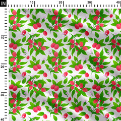 Red berries and leafy greens Print Fabric