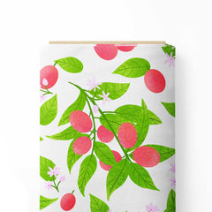 Red berries and leafy greens Print Fabric