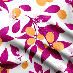 Leafy citrus magenta and yellow Print Fabric