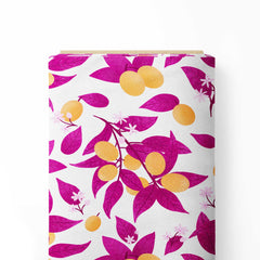 Leafy citrus magenta and yellow Print Fabric