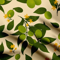 Botanical fruits green and yellow Print Fabric