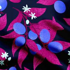 Night garden fruits blue and magenta Print Fabric