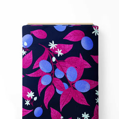 Night garden fruits blue and magenta Print Fabric