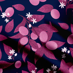 Night garden berries magenta and navy blue Print Fabric