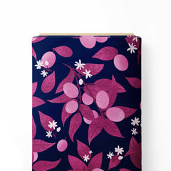 Night garden berries magenta and navy blue Print Fabric