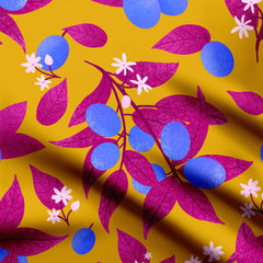 Tropical plums blue, magenta and orange Cotton Poplin Fabric