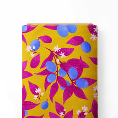 Tropical plums blue, magenta and orange Print Fabric