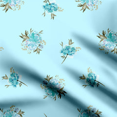 Rayon 1 Meter Sky Blue Blooms Print Fabric