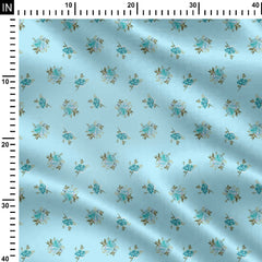 Rayon 1 Meter Sky Blue Blooms Print Fabric