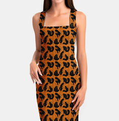 Spooky Cats Orange Rust Print Fabric