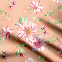 Peach Flora Print Fabric